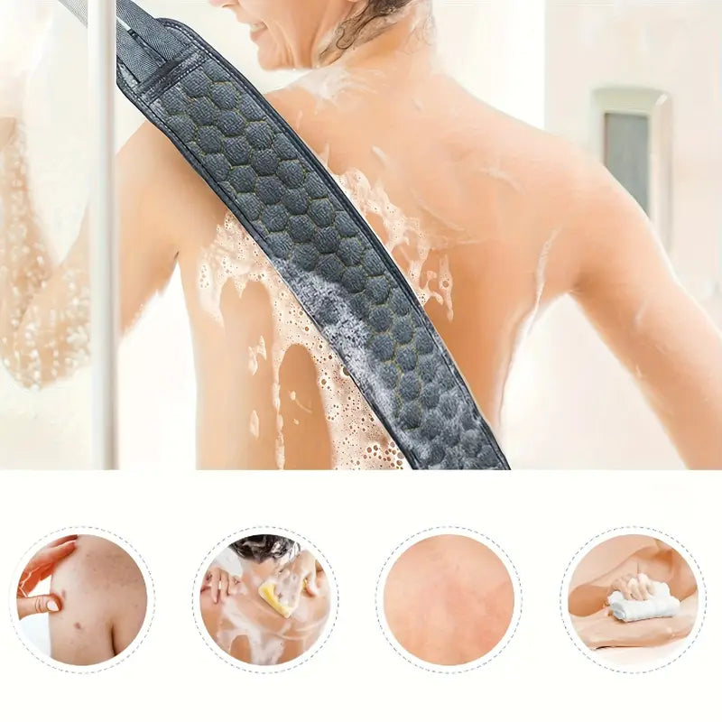 Kit de Gommage Douche 3 Pièces – Bande Exfoliante Dos, Gant de Bain et Fleur de Douche pour Soin du Corps