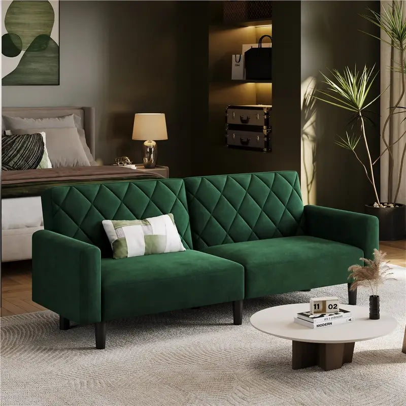 Canapé 2 Places en Velours Gris Matelassé – Style Contemporain pour Salon Élégant