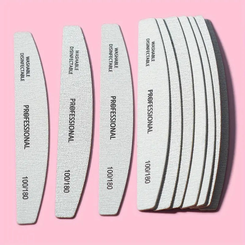 Limes à Ongles Professionnelles 100/180 – Lavables et Désinfectables pour Manucure et Gel UV
