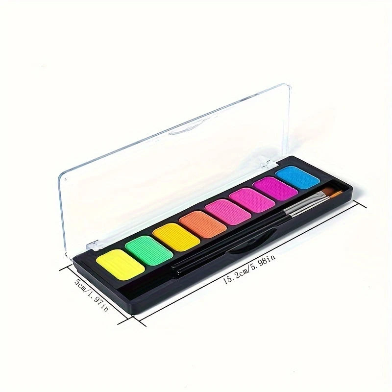 Palette de Peinture Fluorescente pour le Visage et le Corps – 8 Couleurs Néon avec Pinceaux