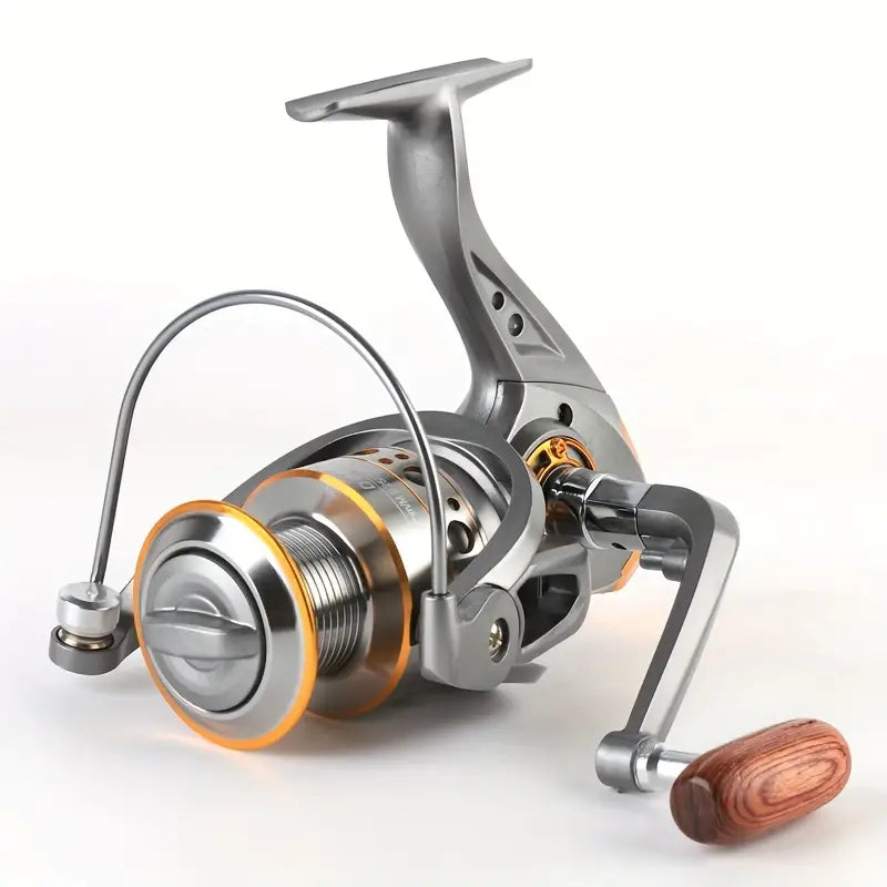 Moulinet de pêche 5000 – Bobine métallique robuste avec manivelle en bois pour eau douce et salée