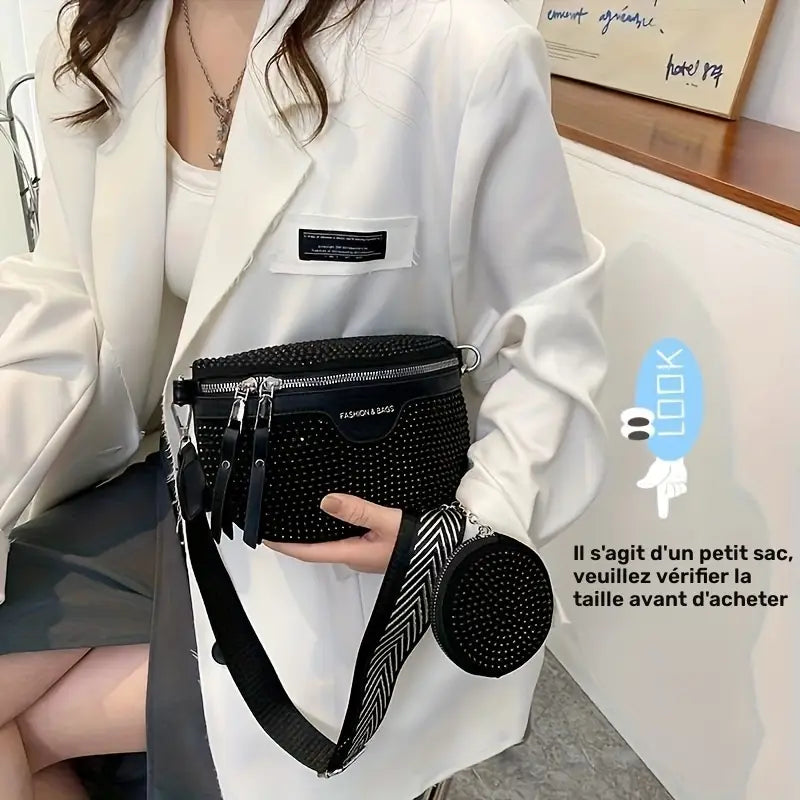 Sac banane et bandoulière femme – Look glamour avec détails brillants et double rangement