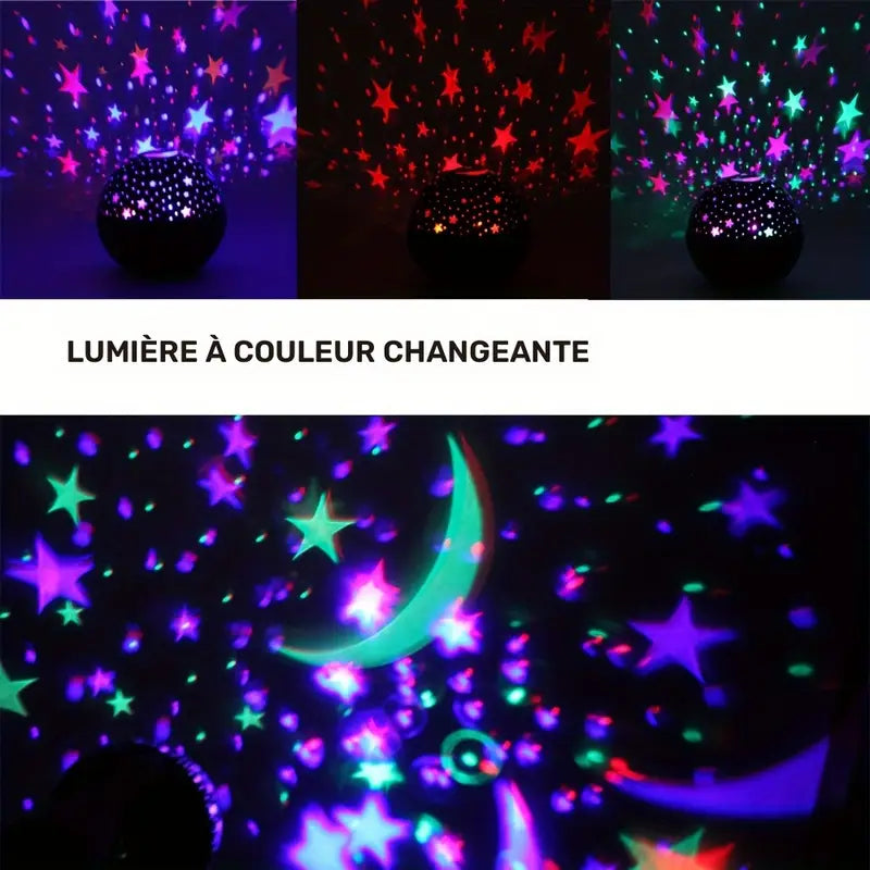 Projecteur ciel étoilé LED bébé – Veilleuse lune et étoiles multicolores pour décoration chambre enfant