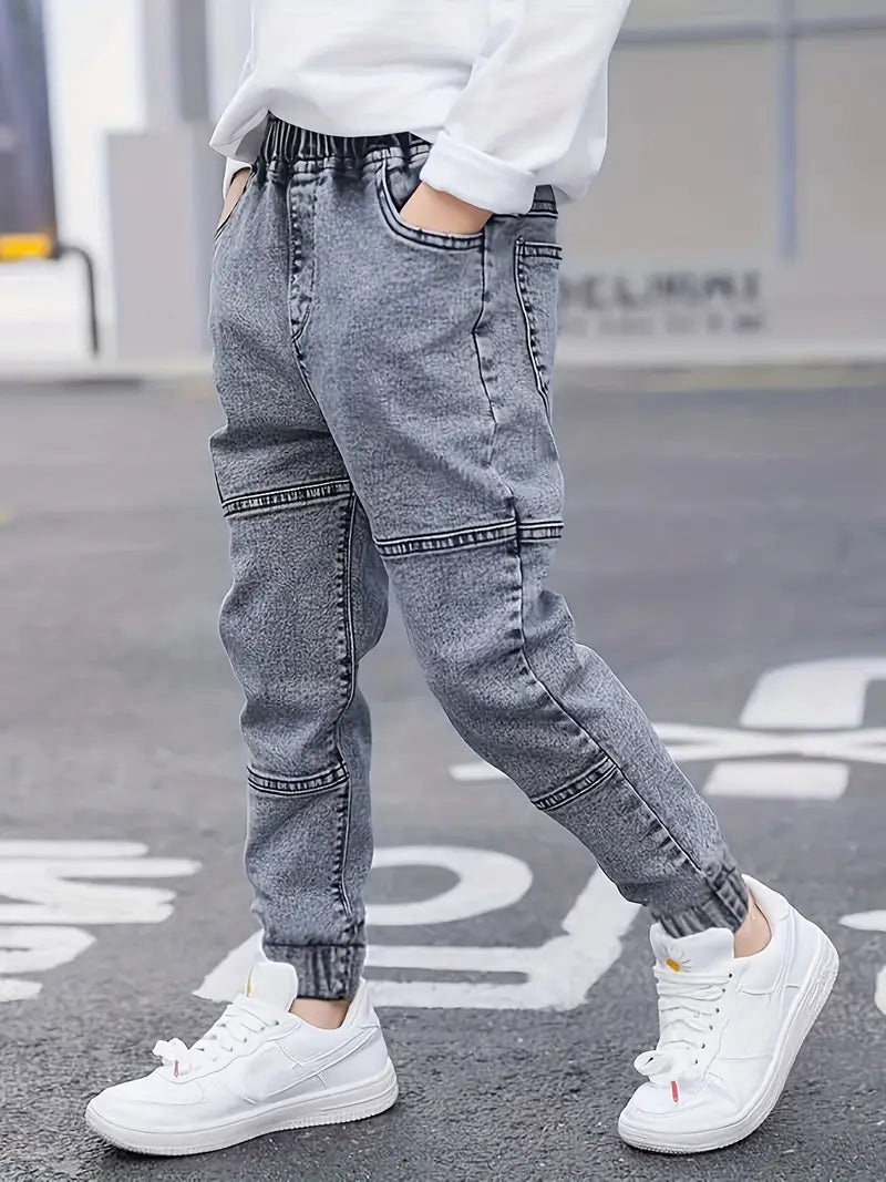 Jean Jogger Garçon Décontracté – Pantalons Enfant Mode avec Taille Élastique et Poches Pratiques