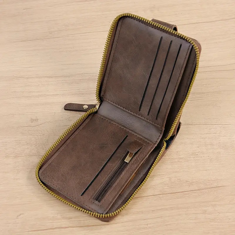 Portefeuille homme en cuir marron – Compact avec porte-cartes et fenêtre d’identification