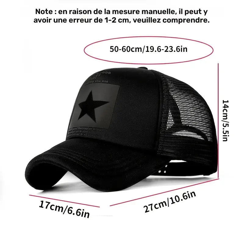 Casquette trucker homme noire étoile – Casquette respirante filet réglable streetwear