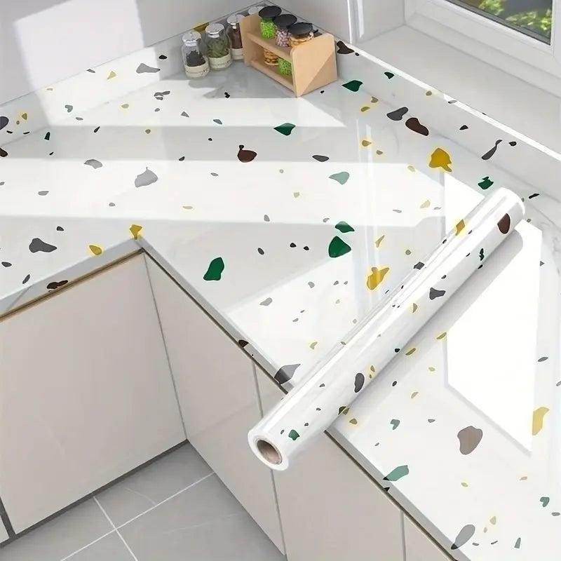 Papier Peint Adhésif Effet Terrazzo – Rouleau Étanche et Facile à Poser pour Cuisine, Salle de Bain et Meubles