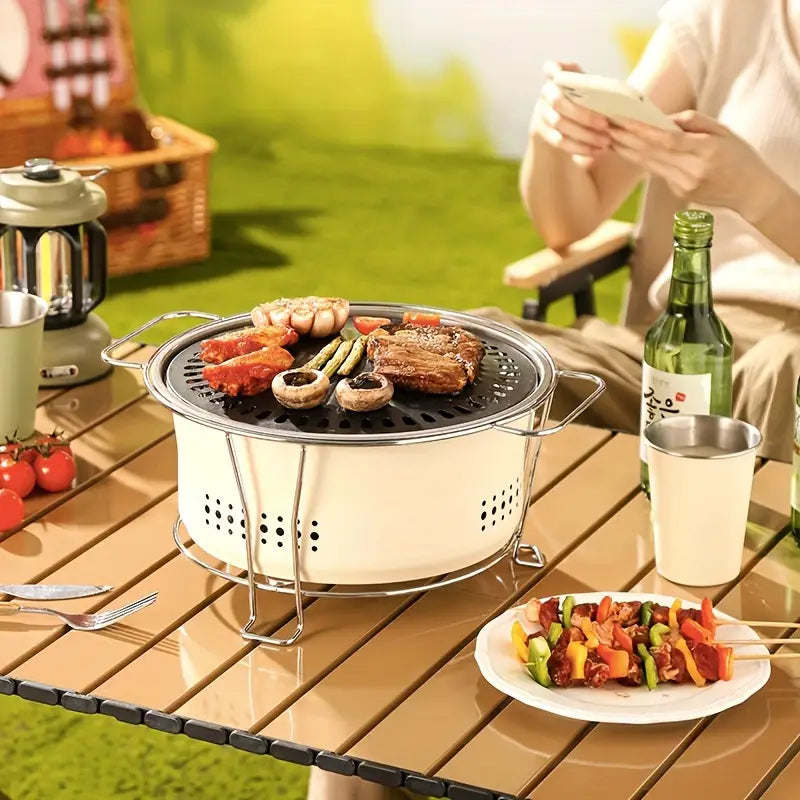Barbecue portable en acier inoxydable – Grille multifonction pour cuisson, fumage et cuisine d’extérieur