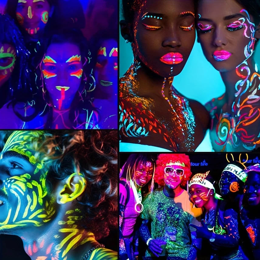 Peinture Fluorescente UV pour Visage et Corps – 8 Couleurs Néon Réactives à la Lumière Noire