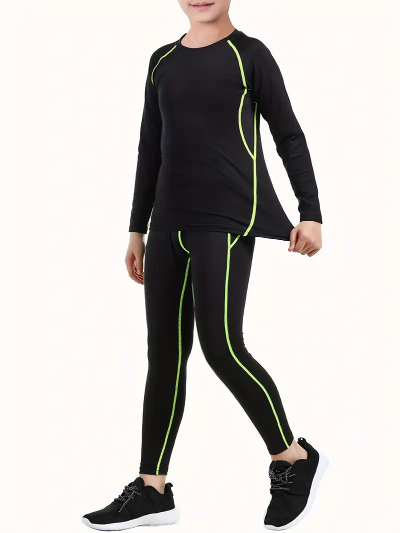 Ensemble de Sport Enfant – T-shirt Manches Longues et Legging Noir Respirant