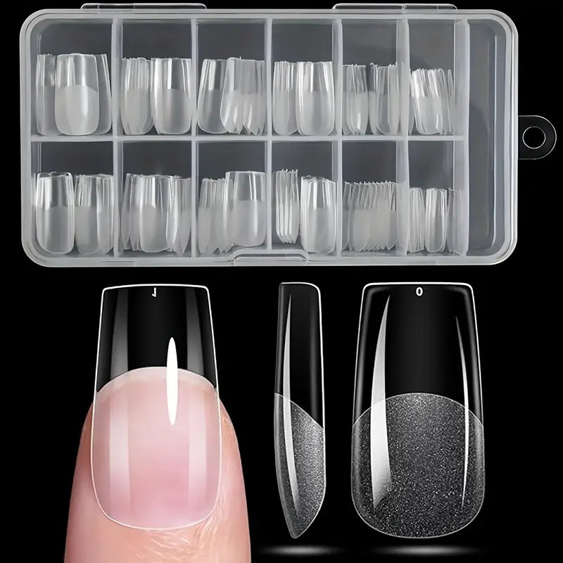 Boîte de 120 Capsules Faux Ongles Transparente – Forme Carrée Longue pour Pose Gel ou Acrylique
