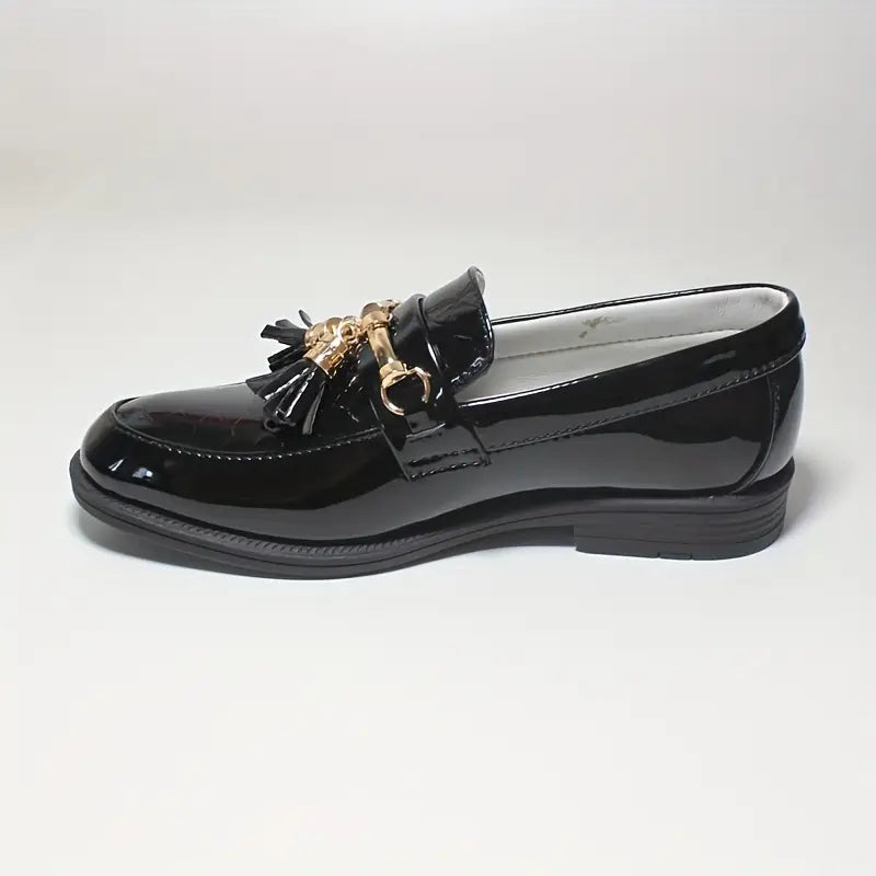 Mocassins garçon noirs vernis avec pampilles – Chaussures élégantes sans lacets pour occasions spéciales
