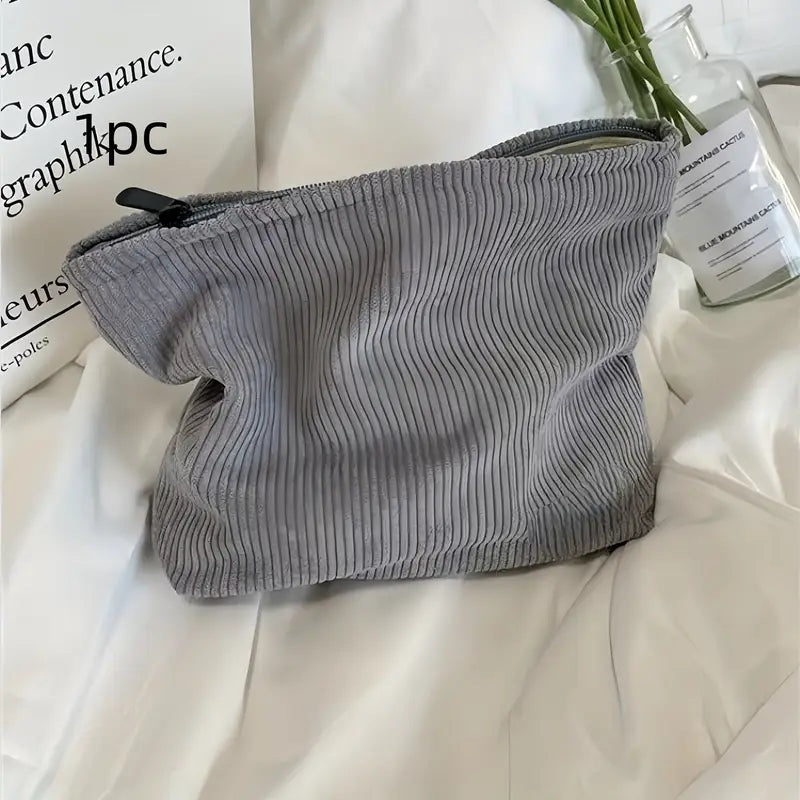 Trousse de maquillage en velours côtelé vert Pochette cosmétique douce, élégante et spacieuse