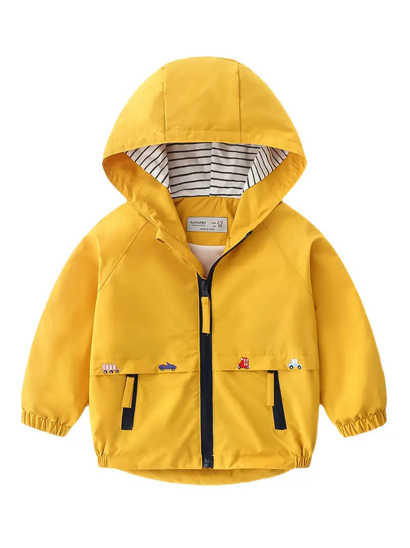 Veste Coupe-Vent Enfant à Capuche – Imperméable Légère avec Motifs Voitures