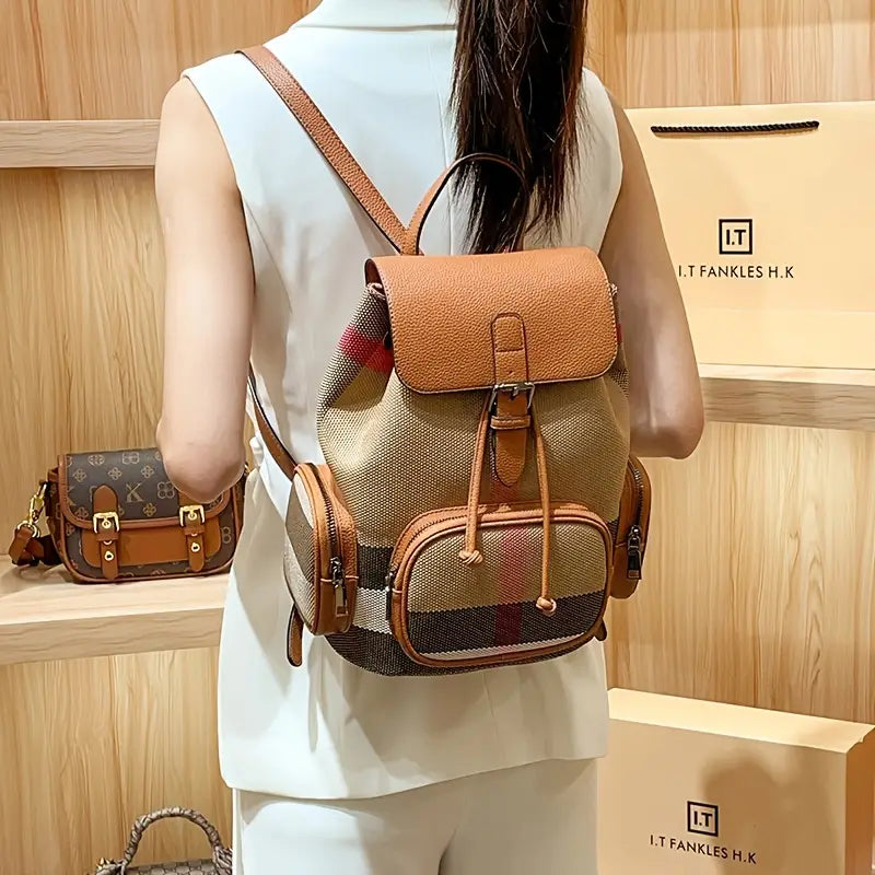 Sac à dos femme en toile et cuir – Élégant, pratique avec poches latérales