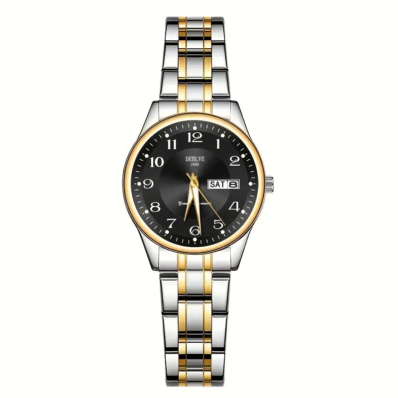 Montre femme acier bicolore argent et or – Quartz lumineux avec affichage date