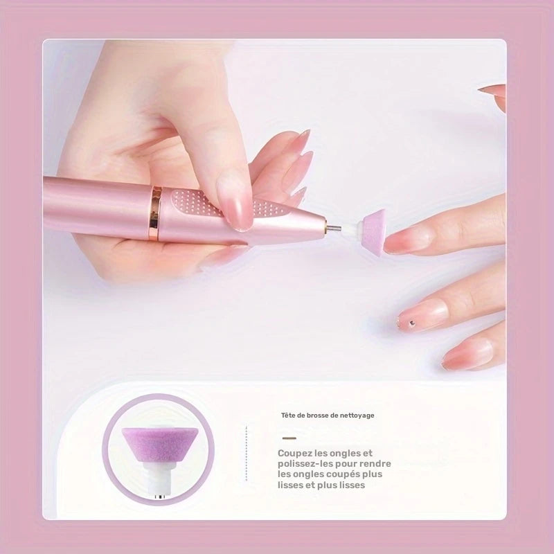 Kit de Ponceuse Électrique Ongles – Lime Manucure & Pédicure avec 6 Embouts + 20 Bandes de Ponçage