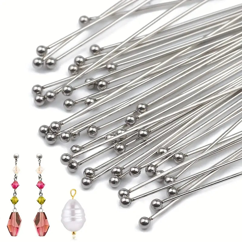 Tiges à tête boule en acier inoxydable – Fournitures DIY pour création de bijoux faits main