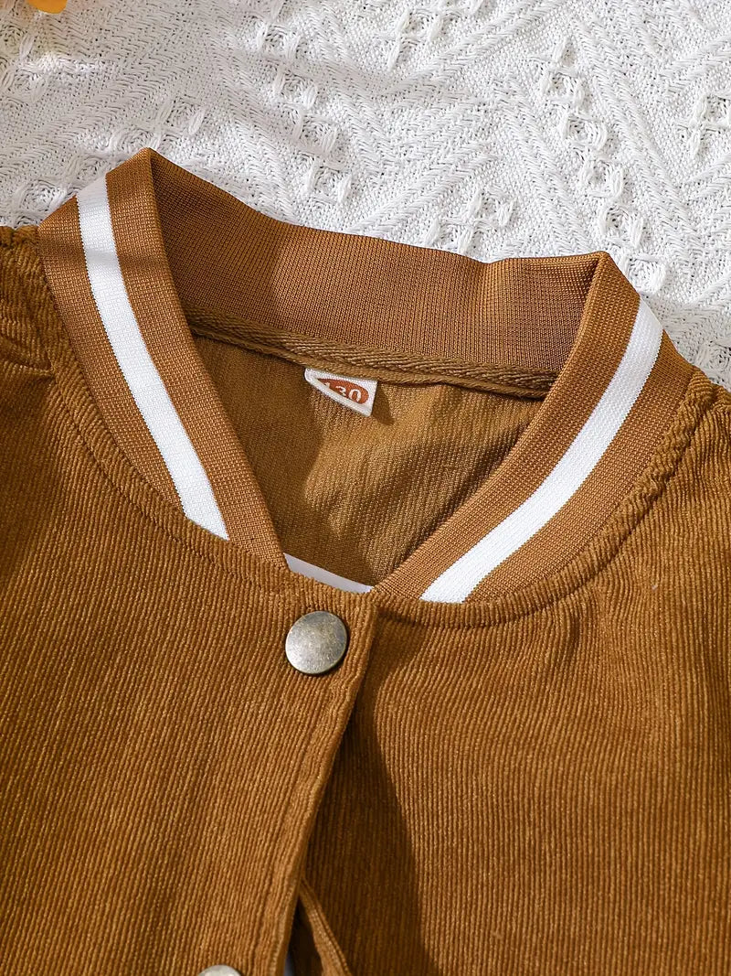Ensemble fille automne 2 pièces – Veste bicolore et jupe marron chic
