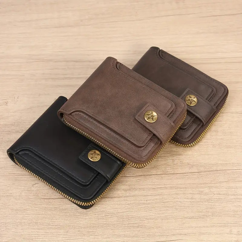 Portefeuille homme en cuir marron – Compact avec porte-cartes et fenêtre d’identification
