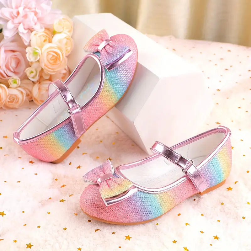 Ballerines fille multicolores avec nœud pailleté – Chaussures de cérémonie et fête
