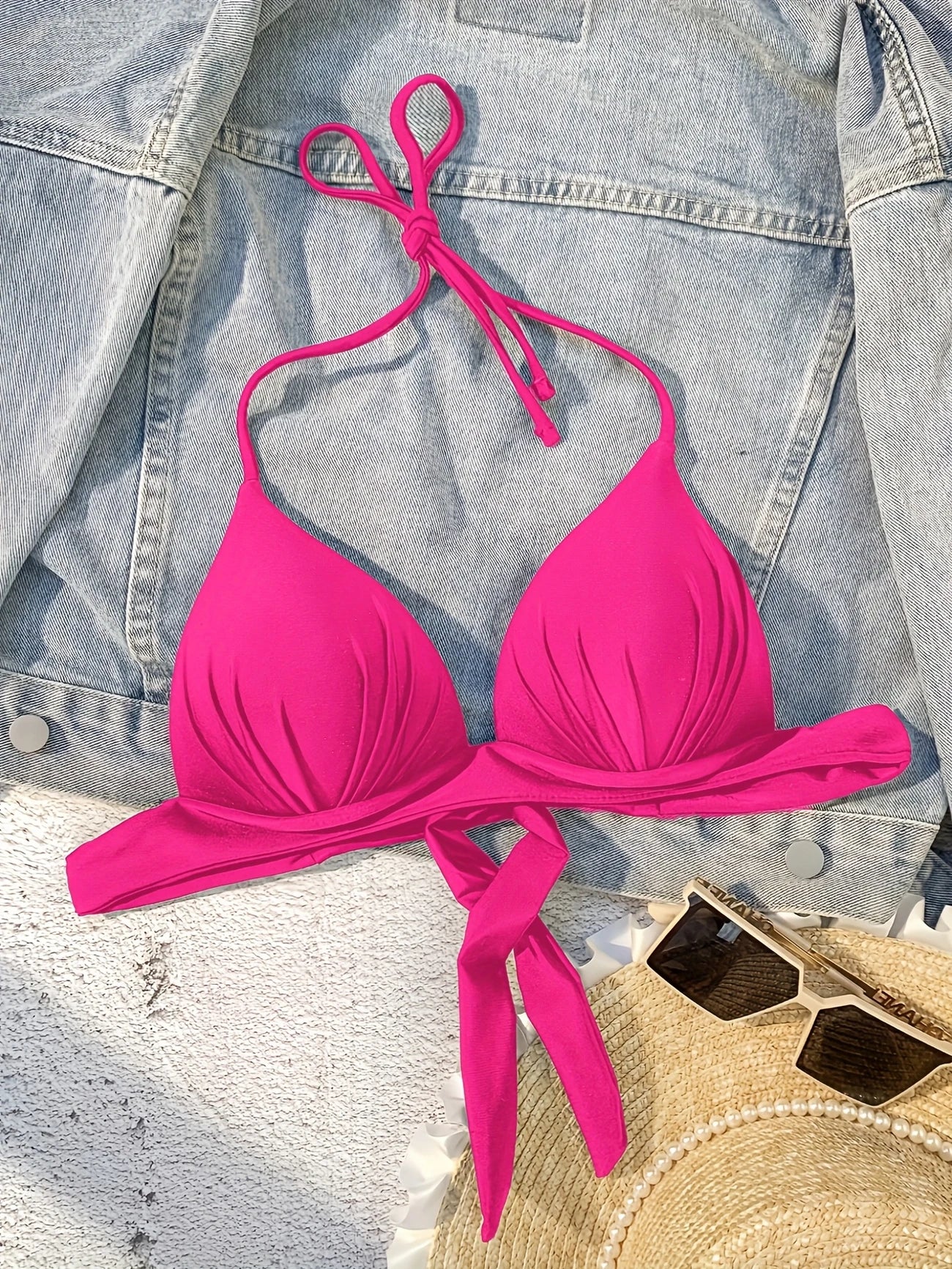 Haut de Bikini Femme Triangle – Coloris, Style Minimaliste à Nouer dans le Dos