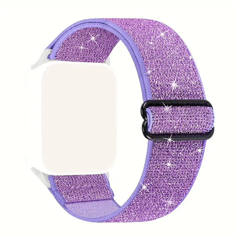 Bracelet nylon pailleté argent ajustable pour montre connectée – Accessoire confortable et élégant