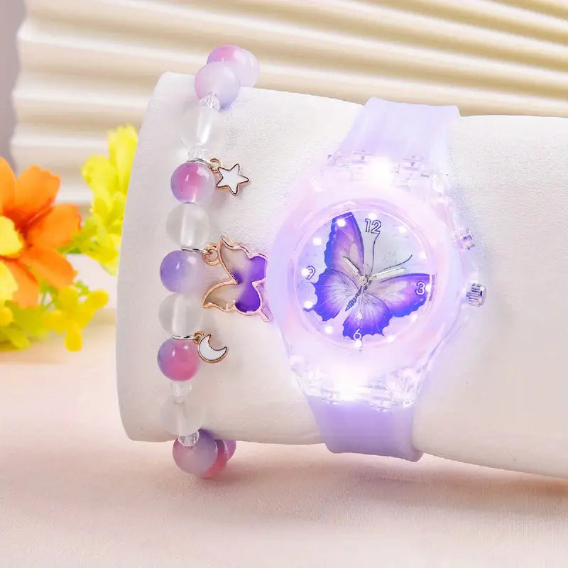 Montre Enfant Fille Rose Papillon avec Bracelet Fantaisie – Apprentissage de l’Heure et Accessoire Élégant