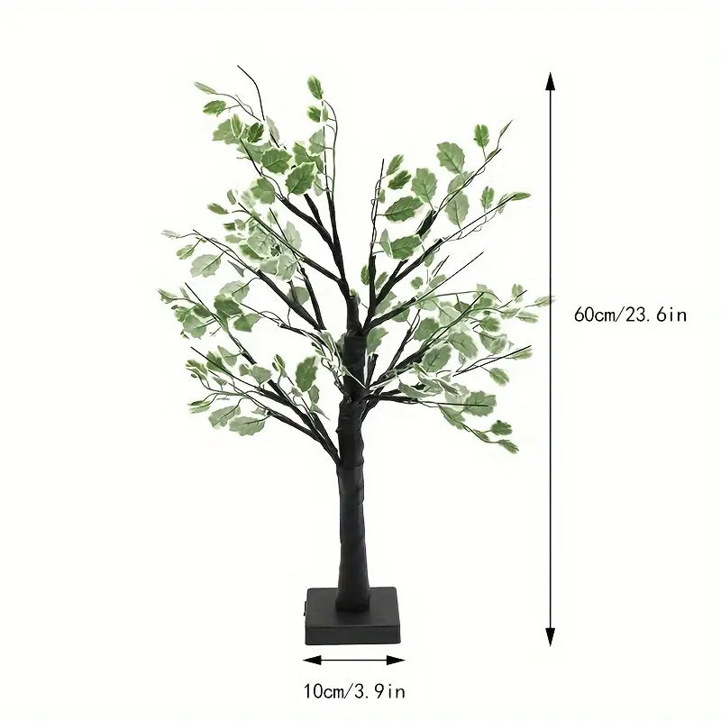 Lampe Arbre LED Décoratif avec Feuilles Vertes – Éclairage Ambiance Naturel pour Salon, Chambre et Bureau