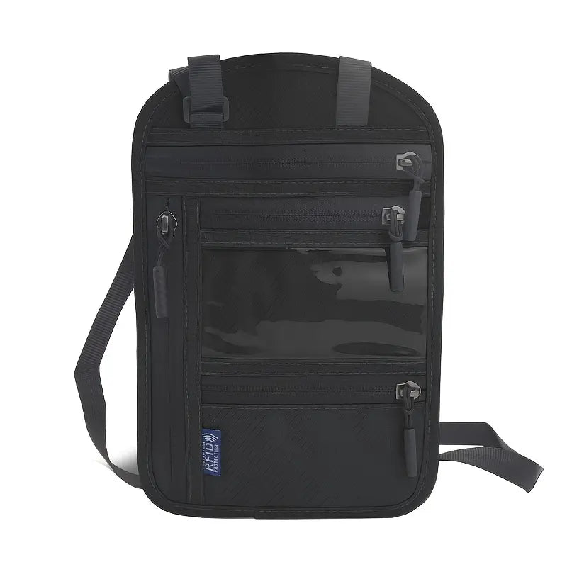 Porte-passeport tour de cou antivol gris  Pochette de voyage RFID avec multiples compartiments zippés