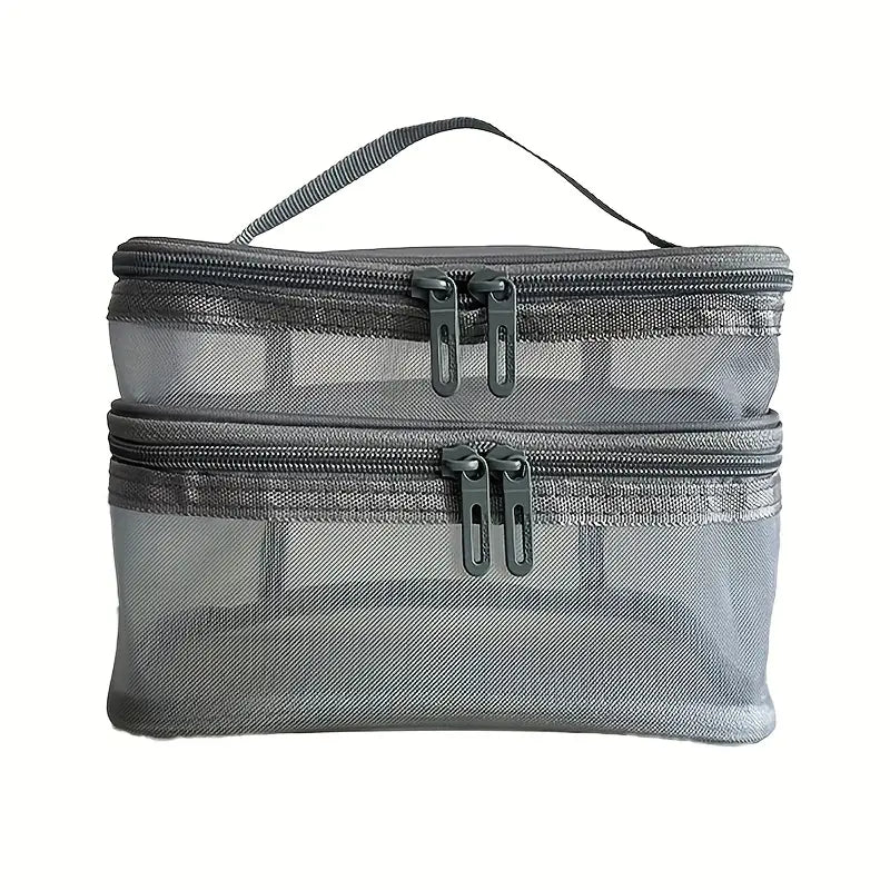 Trousse de Maquillage Transparente à Double Compartiment – Pochette de Rangement Voyage Étanche et Légère