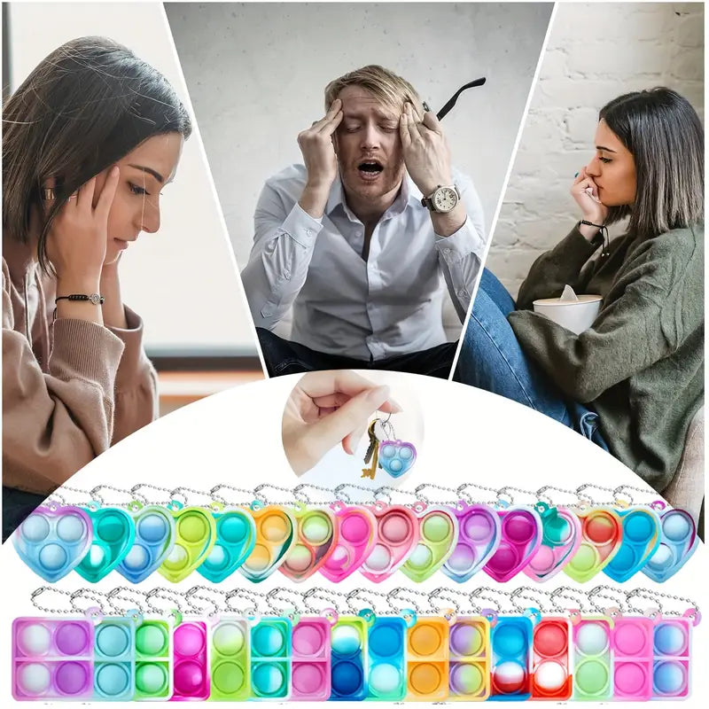 Lot de 48 Porte-clés Enfant Pop It – Jouets Antistress Sensoriels Colorés en Silicone