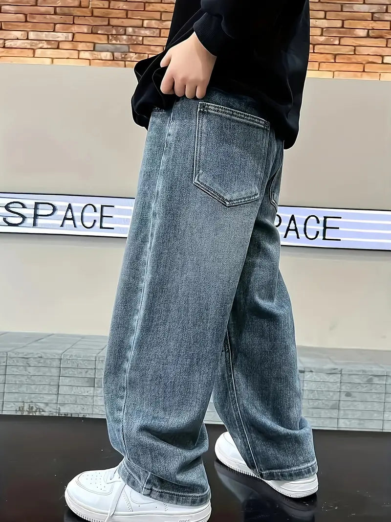 Jean Large Garçon Style Streetwear – Pantalons Enfant Tendance Décontractée en Denim
