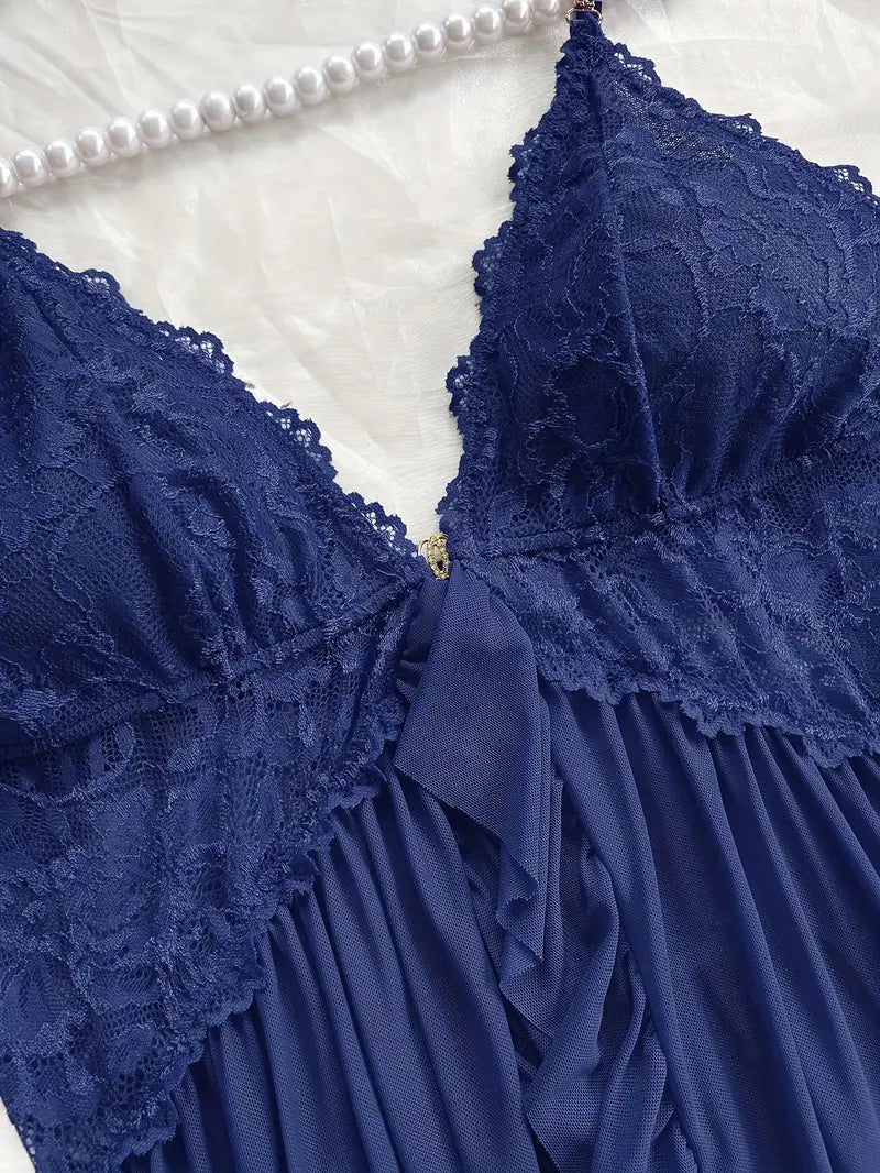 Nuisette Femme Dentelle et Volants – Sous-vêtements et Pyjamas Sexy & Élégants avec String Assorti