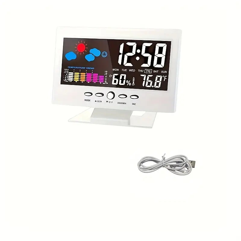Station Météo Intelligente avec Écran LCD – Horloge Digitale, Température, Humidité & Prévisions Météo