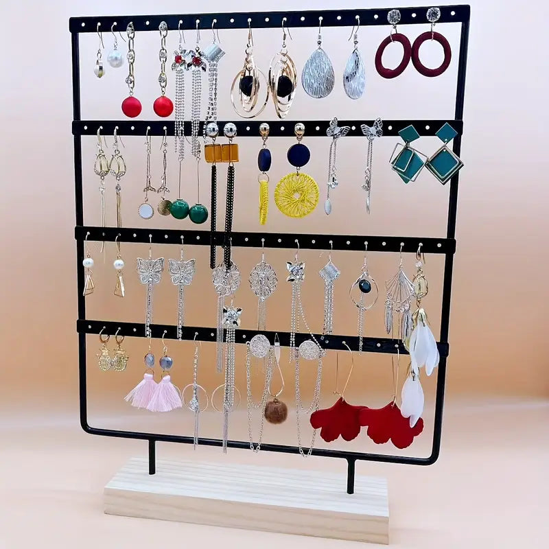 Support présentoir à bijoux mural en bois et métal – Rangement collier, bracelet et accessoires