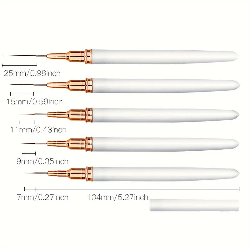 Pinceaux Nail Art Ultra-Fins – Set de 5 Stylos Précision pour Dessin et Lignes Fines