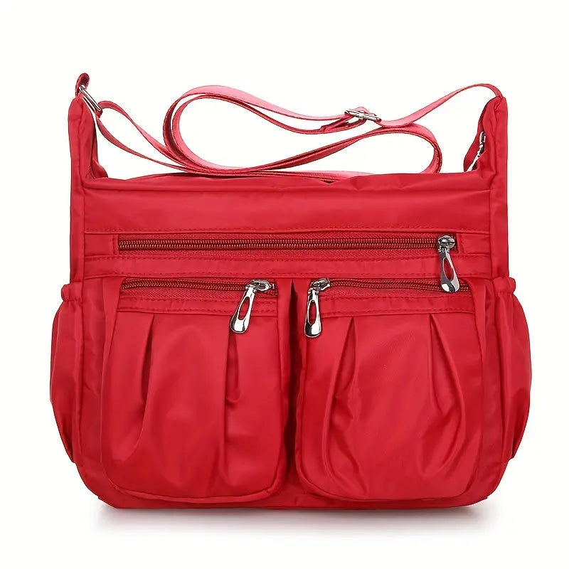 Sac besace femme rouge en nylon imperméable  Léger, pratique et multi poches
