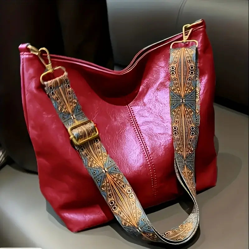 Sac besace femme en simili cuir bleu avec bandoulière bohème réglable  Chic, pratique et tendance