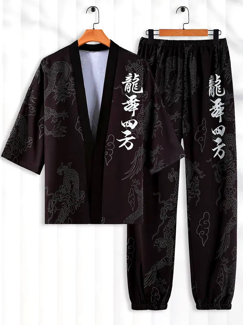Tenue fantaisie homme kimono – Ensemble traditionnel asiatique avec motifs dragon dorés