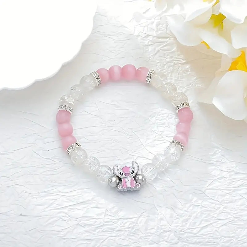 Bracelet Élastique Enfant Perles Roses et Blanches – Bijou Fantaisie avec Petit Charm