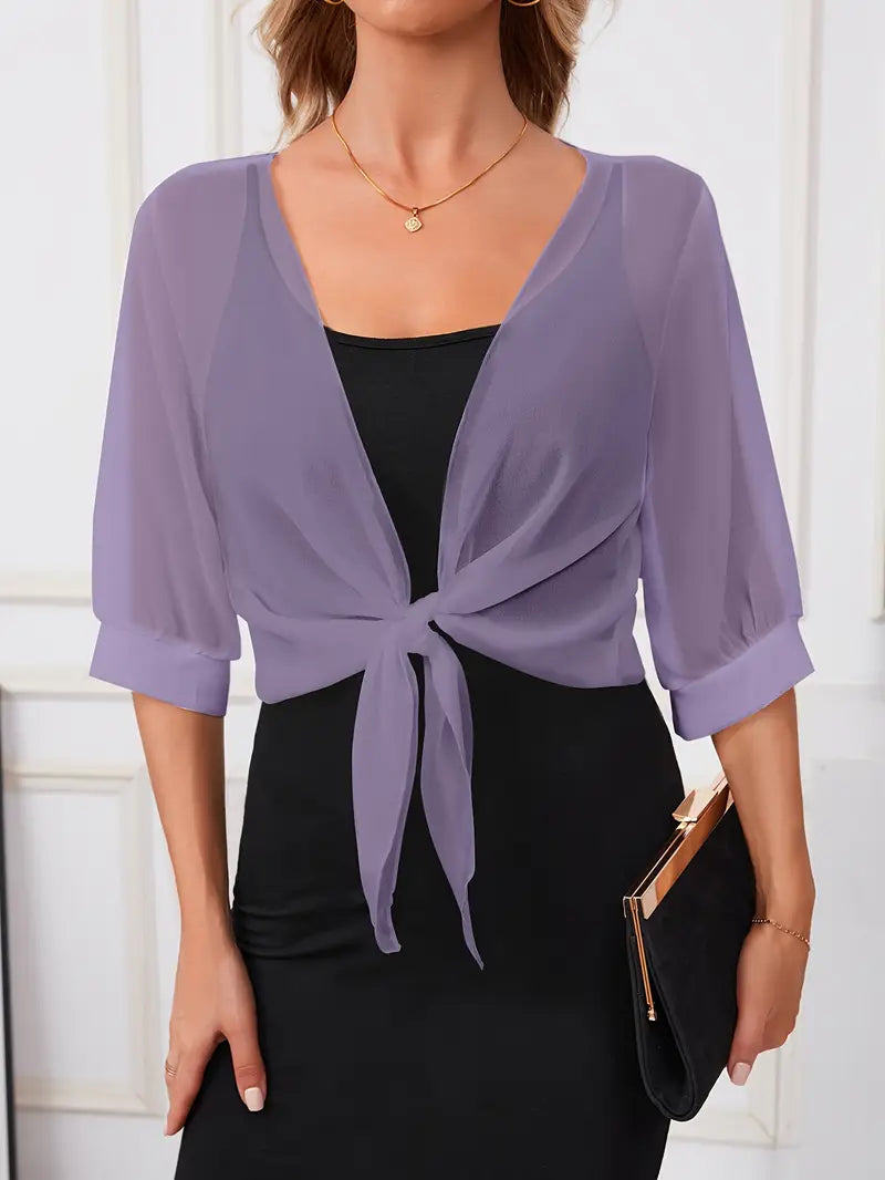 Boléro femme en mousseline violet – Châle léger élégant pour soirée et cérémonie
