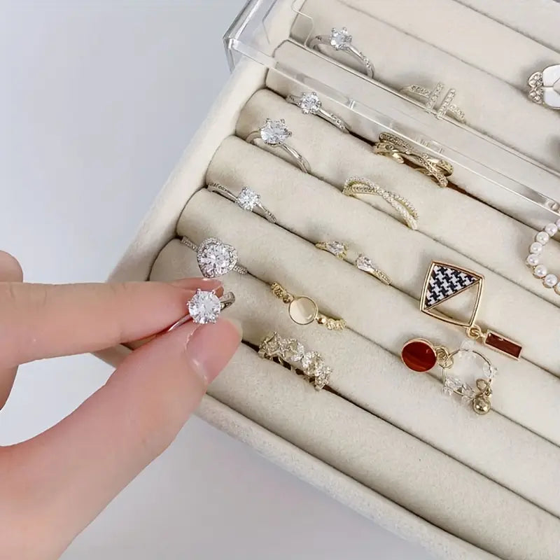 Boîte à bijoux en verre et velours à 3 tiroirs – Organisateur élégant pour bagues, colliers, boucles d’oreilles et bracelets
