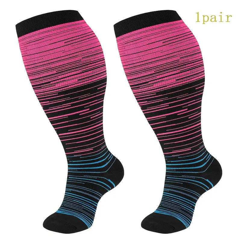 Chaussettes hautes de compression homme – Sport, course et voyage, motifs colorés dynamiques