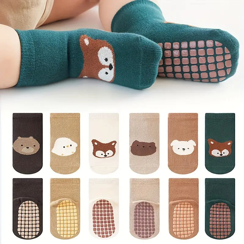 Chaussettes antidérapantes bébé – Bas doux avec motifs animaux mignons, confort et sécurité pour premiers pas