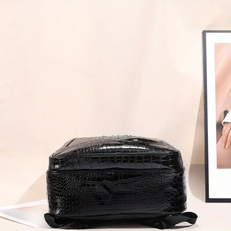 Sac à dos homme en cuir noir motif crocodile – Élégant et spacieux pour affaires ou voyages