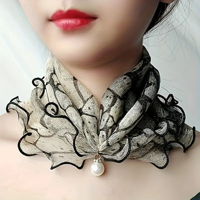 Faux col femme chic à pois avec perle – Col amovible élégant pour robe, pull et chemisier