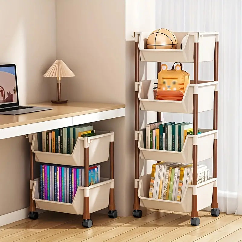 Étagère de rangement mobile à roulettes – Chariot modulable en plastique pour livres, fournitures et jouets