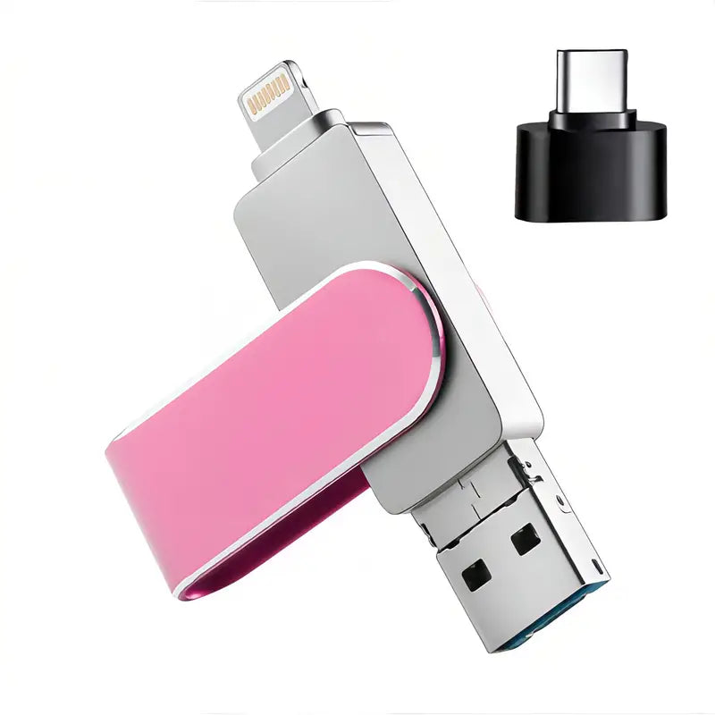 Clé USB 3 en 1 Multi-Interface (USB, Type-C, Lightning) – Stockage Portable pour iPhone, Android et Ordinateur