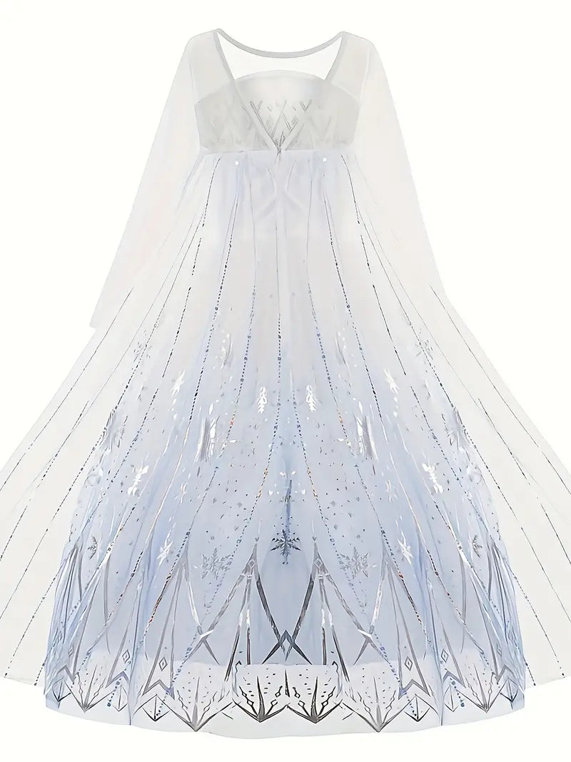 Robe de princesse des neiges pour fille – Déguisement féerique avec motifs scintillants